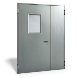 Дверь противопожарная из нержавеющей стали двупольная EI30-EI60 остекление менее 25%